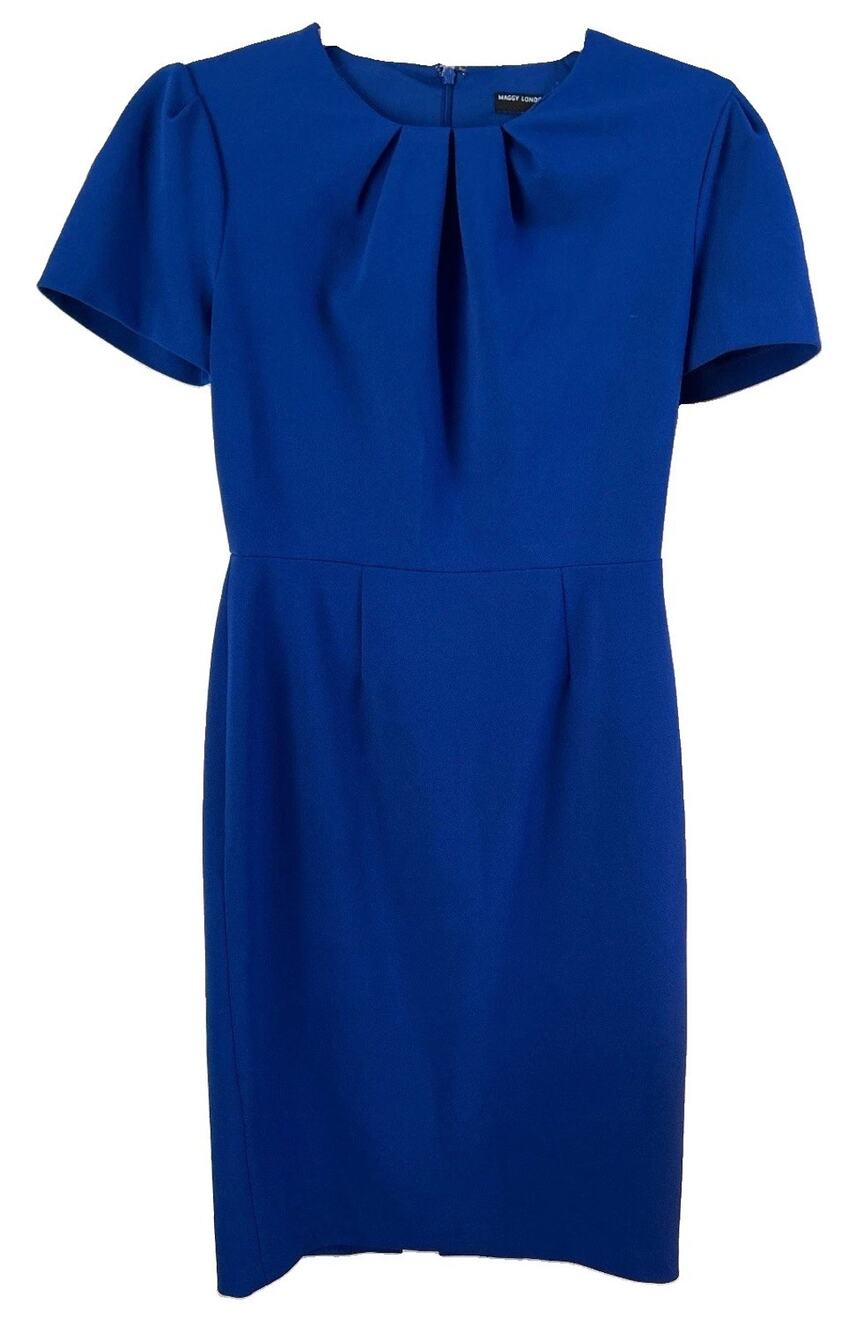 Maggy London Royal Blue Sheath Dress Womens 4 Pleated Neck Career Cocktail